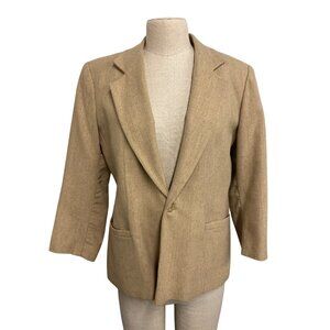Vintage Pendleton Womens Beige Wool Blazer Single Button Classic Tailored Jacket